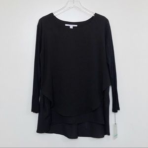 Insight Tunic Hi-Low Black Mixed Media Long Sleeve